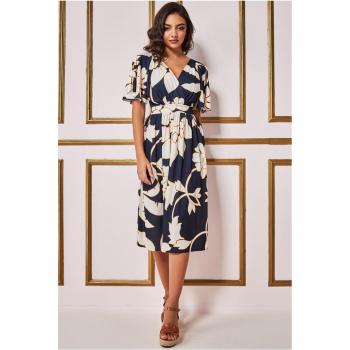 Goddiva Women's Leaf Print Midi Dress