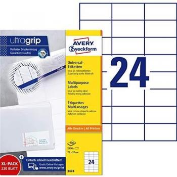 Avery Zweckform 3474-200 70 x 37 mm White Labels Permanent Adhesive 5280 Labels