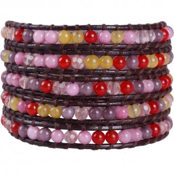 Kelitch 5 Wrap Armband van Leer met Charms