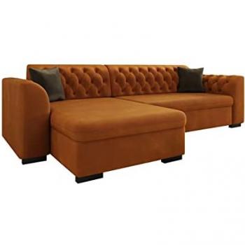 Sofá rinconero Chesterfield Comfivo 252, Magic Velvet 2213 y 2205, con función de descanso y caja de ropa de cama, dimensiones 275x154x82cm