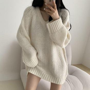 Suéter de longitud media para mujer, cuello en V, estilo perezoso Y2K