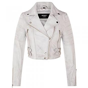 Infinity Leather Women’s Brando Cropped Leather Jacket – Longtown White, 8 UK