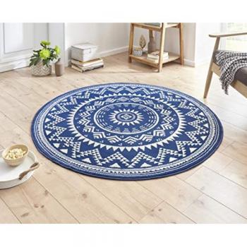 HANSE Home Teppich Valencia, rund, Kurzflor, blau-creme, 200 cm