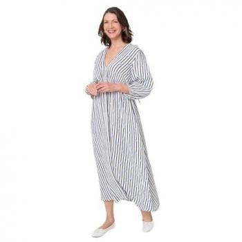 Women's Izabel London Blue Stripe Long Sleeve Empire Maxi Dress, Small