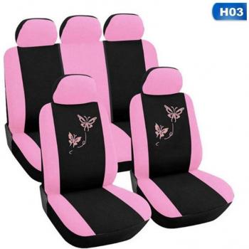Butterfly Embroidered Pink Car Seat Covers