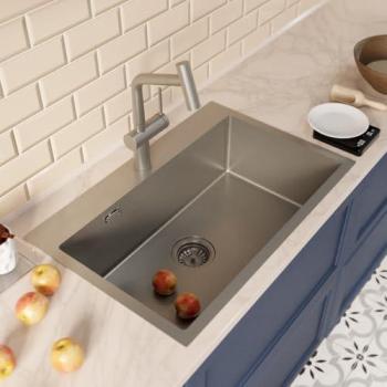 Évier inox 304 Ceramia Timeless 68x45x21 cm : mitigeur à levier + douchette détachable