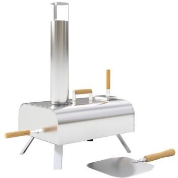 Tragbarer Holz-Pizzaofen OutSun – 36 × 75 × 79 cm, Edelstahl, klappbare Beine, 1 cm Pizzastein, inklusive Schornstein