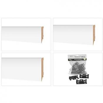 Hexim MDF Sockelleiste weiß 19x70mm, 8 Meter (4 Leisten) für Fliesen, Laminat, Vinyl & Teppich