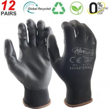 Gants en coton tricoté et nylon noir, 24 pièces/12 paires, protection industrielle, enduit Nitrile PU