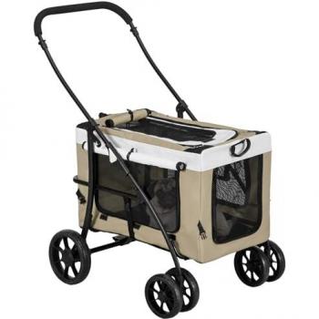 PawHut Cochecito Plegable: 81x58x97.5 cm, Talla Única, 2 Correas Transport