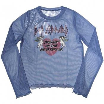 Def Leppard Dames Long Sleeve Mesh Crop – Bringin On The Heartbreak, Size S, Blauw