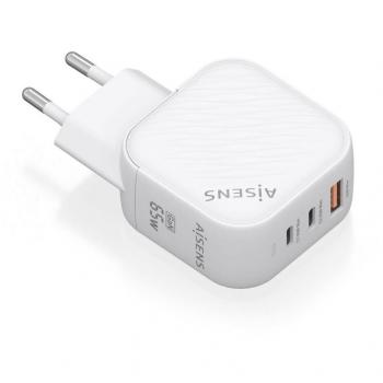 Cargador 65 W Aisens GaN, 2 Puertos USB‑C PD3.0 QC4.0 y 1 USB‑A QC3.0