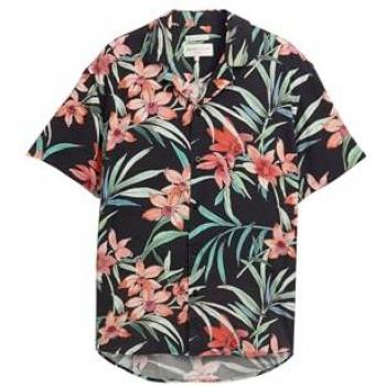 TOM TAILOR Herren‑Short‑Sleeve‑Shirt „Blumen‑Print“ – schwarz, L