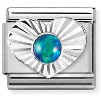 Nomination Silver Faceted Heart with Green Opal
