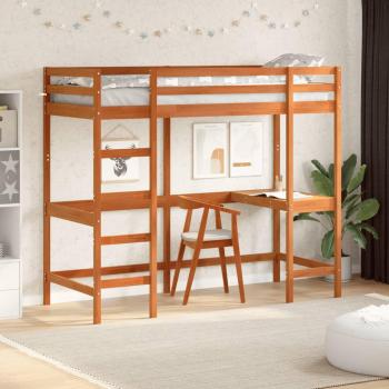 VidaXL Loft Bed Wax Brown 75x190 cm Small Single Solid Wood Pine