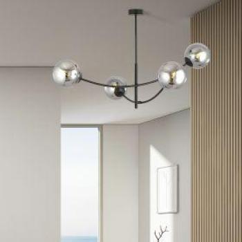 Lámpara de techo regulable de metal y cristal negro, h: 63 cm