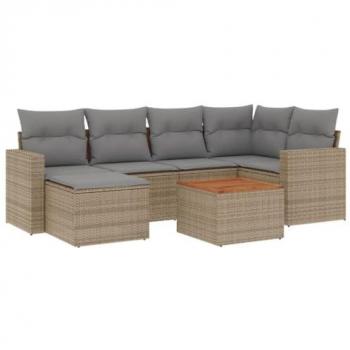 Set Día y Noche Sofá Jardín 7P + Cojines Polyrattan Beige