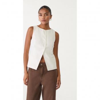 Stradivarius Damen‑Regular‑Weste in Ecru, knopflastig, XS