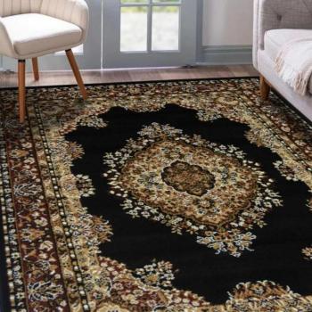 Black Medallion Design Area Rug