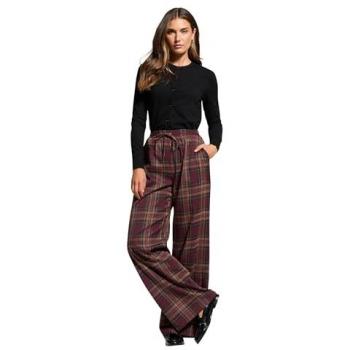 Tall Checked Wide Leg Trousers in Burgundy (Long) – Size 10XL