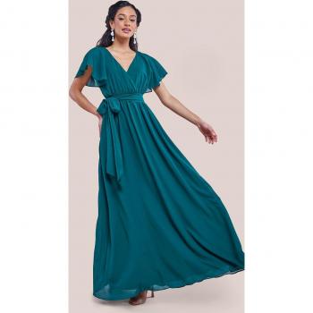 Goddiva Sustainable Chiffon Flutter Sleeve Wrap Maxi Dress
