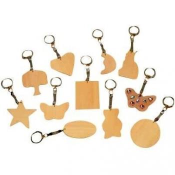 Porte-clés en bois géométriques sachet de 10