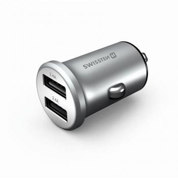 SWISSTEN 2x USB nabíječka do zapalovače 4,8A stříbrná