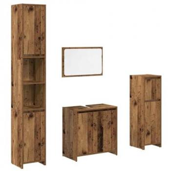 Juego de muebles de baño 4 piezas madera compuesta envejecida
