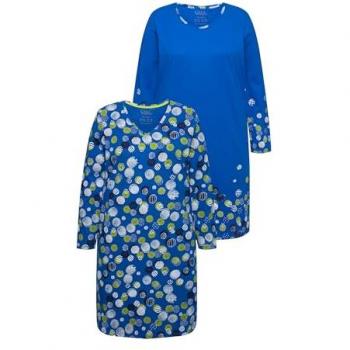 Ulla Popken Bigshirt Damen, 2er-Pack, Rundhals/V-Ausschnitt, Langarm, große Größen, blau