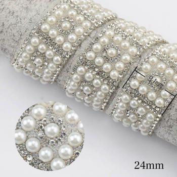 1 Yard Rhinestone-Decorated ABS Round Pearl Beads Trim for Apparel