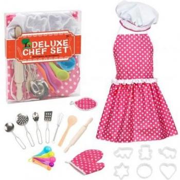 Juego de Hornear Infantil 22 Piezas: Delantal, Sombrero y Utensilios de Cocina