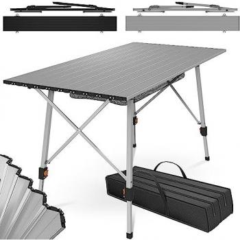 Table de Camping Pliable Réglable 90x45-65 cm en Aluminium Argenté avec Sac de Transport