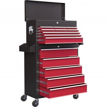 HOMCOM Rolling Tool Cabinet on Wheels with 14 Drawers, Pegboard & Side Rack, Lockable Top Tool Chest & Roller Cabinet Combo for Workshop Home