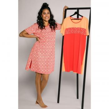 Camicie da notte floreali in cotone a maniche corte, Donna, Rosso, Taglia 52/54, Confezione doppia