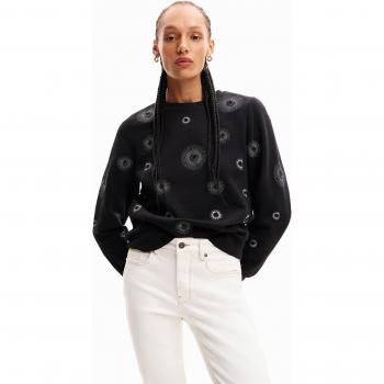 Sudadera Negra con Bordado Geométrico Desigual