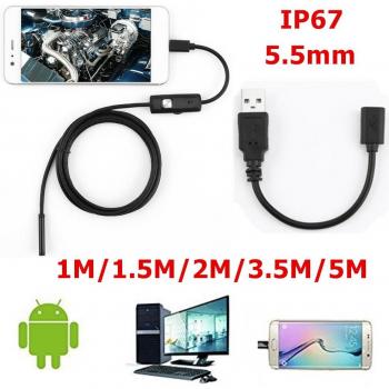Wasserdichtes 5,5mm Mini USB Endoskop mit 720P und 6 LEDs für Android und PC (1/1.5/2/3.5/5M)