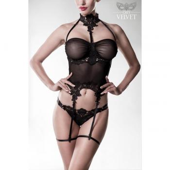 Grey Velvet Erotik Dessous-Set mit Bustier und Spitze, Größe L/XL