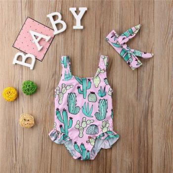 Bikini 1Pieza para Niña Bebé con Cactus y Accesorio de Diadema