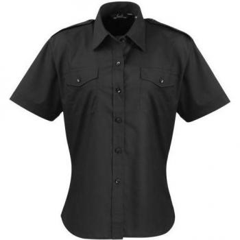 Premier Damen Kurzarm-Pilotenbluse einfarbig Arbeitshemd 26 Schwarz – Classic Black