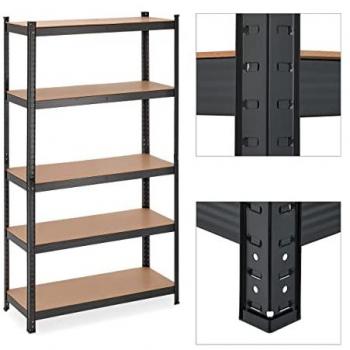 5-Tier Heavy Duty Shelving Unit, 180 x 100 x 41 cm, 1250 kg max Load, Metal, MDF, Black