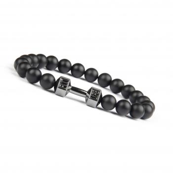 Bracelet haltère en Onyx pour Homme, Perles de Pierre Naturelle