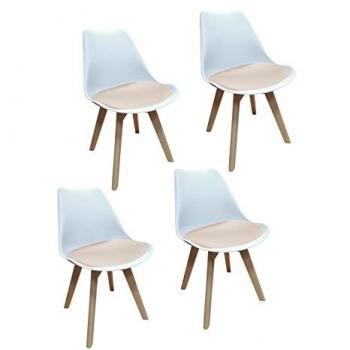 Stuhl Atlanta (Weiß / Velvet Creme) – HTI‑Living Esszimmerstühle, Set aus 4 Stück, Kunststoffschale, Holzkonstruktion