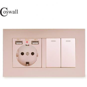 Coswall Standard Wall Outlet, 2 USB Chargers, Soft LED, Two‑Gang On/Off Switch