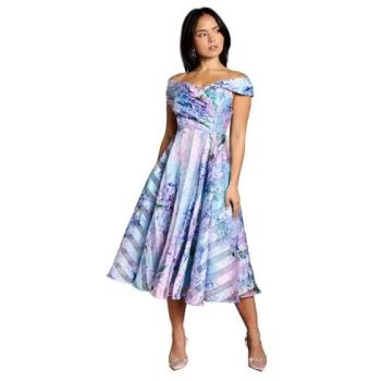 Coast Women's Blue Stripe Organza Pleated Midi Dress – Size 10