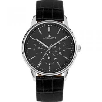 Jacques Lemans Multifunktionsuhr Manchester, 1-2061A.1, Quarzuhr, Armbanduhr, Unisex, Datum, 12/24-Stunden-Anzeige, Lederarmband