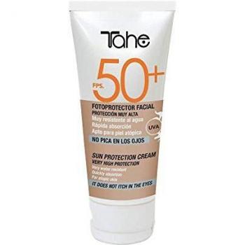Protector solar facial SPF 50+, apto pieles sensibles, no pica en los ojos, resistente al agua, crema solar, Bloqueador solar. 50ml. Tahe