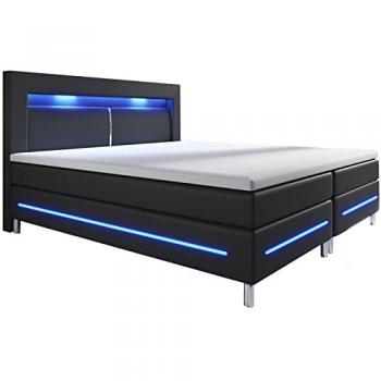 Juskys Boxspringbett Norfolk 140 x 200 cm mit LED-Beleuchtung, Bonell-Matratze & Topper