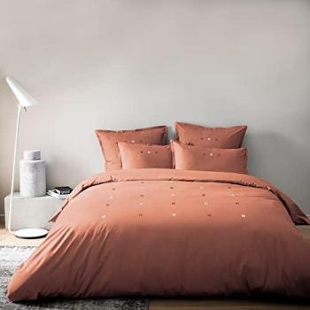 Housse de couette brodée en percale de coton bio 240x220 cm Terracotta DRAGÉES DÉLICES