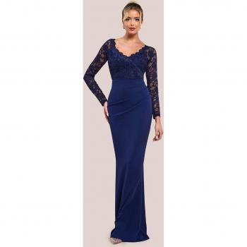 Elegant Navy Scalloped Lace Maxi Dress