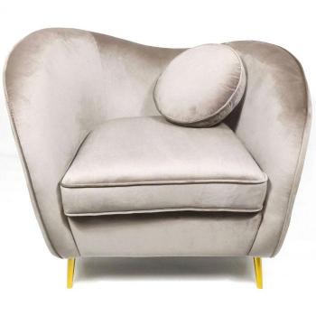 Fauteuil Velours Taupe pieds Métal Or